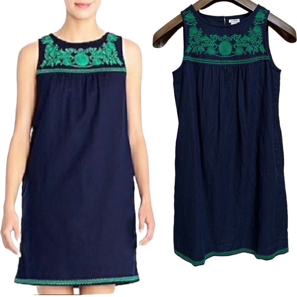 J. Crew‎ factory Women’s  Embroidered Sleeveless Dress Navy Blue Size XXS